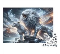 Lion Blanc Mythique Casse-tête 1000 Pièces avec Découpe Précise, Jeu De Puzzles en Lot activité Zen pour La Décoration De Bureau, Idée Cadeau Anniversaire 52x38cm/1000pcs
