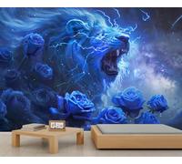 Lion Blue Rose Flower Wallpapers Animal Print Vintage Floral Boys Papier peint Animaux sauvages Flash Papier peint mural Cosmic Ciel étoilé nébuleuse Chambre Enfants Salon Mural Poster 500 x 350 cm
