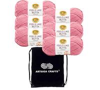 Lion Brand Feels Like Butta - Pelote de fil à tricoter doux 100 % polyester - 215-140 (6 écheveaux) - Couleur identique - Taille M - #4 - Avec 1 sac de loisirs créatifs