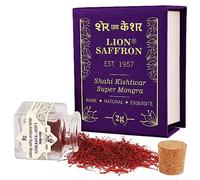 LION BRAND SAFFRON 2 g Original Shahi Kishtwar Jammu Mongra Safran/Kesar pour femmes enceintes, enfants, biryani, lait, thé et cadeaux (boîte en verre avec boîte cadeau) (1 pièce (2 g))