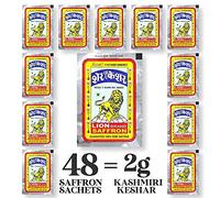 LION BRAND SAFFRON , Lot de 2 sachets de safran à usage unique avec safran du Cachemire pur, Kesar, Keshar pour la beauté, la cuisine et le tilak (lot de 2 (2 x 1 g = 2 g RAM))
