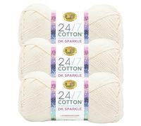 Lion Brand Yarn Lot de 3 pelotes de laine DK Sparkle en coton 24/7 pour tricot, crochet et travaux manuels, motif étoile