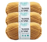 Lion Brand Yarn Wool-Ease Fil pais et rapide Fil doux et volumineux pour tricot, crochet et artisanat Lot de 3 Moutarde