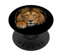 Lion brisant à Travers Un Trou déchiré Graphique Chat Sauvage PopSockets PopGrip Adhésif