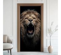 Lion Brun Poster De Porte Trompe L'oeil, Minimaliste Moderne Auto-Adhésif Sticker Mural Porte, pour Chambre Salon Cuisine Faune Stickers Autocollants De Porte 85x215 cm