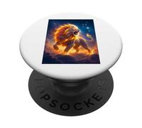 Lion céleste doré rayonnant Le feu Solaire à Travers Cosmique PopSockets PopGrip Adhésif