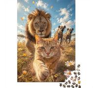 Lion Chat Hyène Puzzle, 1000 Pièces Jeu D'intérieur Adulte | 38x26cm Carton, Exercice Mental, Ajustement Précis, Amateurs De Puzzles, Réduction Du Stress
