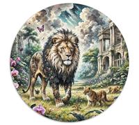 Lion Circulaire Puzzle Convient pour Adultes Et Enfants 1000 Pièces, bête Fun Défiant Jeu Éducatif Décoration Maison Unique (67.5x67.5cm)