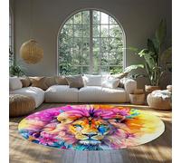 Lion coloré Graffiti Cercle Tapis esthétique Faune Rond Tapis pour Chambre à Manger Ferme Bureau Salle de Sport décoration intérieure 91cm(Rond)