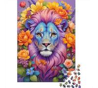 Lion Coloré Puzzle pour Adultes Puzzle 1000 Pièces Fleurs Détente Familial Décoration 70x50cm/1000pcs