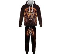 Lion coloré Sweat à Capuche imprimé en 3D et Joggings Femmes/Hommes 2 pièces Ensemble Automne Hiver Pull Survêtement Streetwear