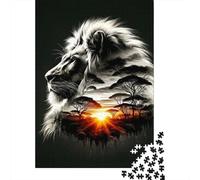 Lion Couché de Soleil Africain Puzzle 1000 Pièces Puzzle pour Adultes Décompression Famille Décoration Cadeau 38x26cm/1000pcs