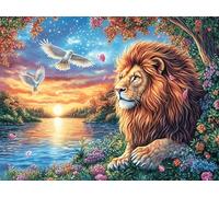 Lion Coucher de Soleil 1000 Pieces Casse-tête Créatif en Carton Épais Rigide Ménagerie radieuse et fantaisiste Difficulté Moyenne Activité Manuelle Loisir Créatif Cadeau Noël Qualité Premium 1000 PCS