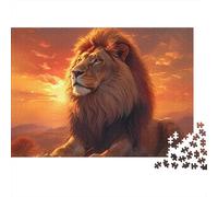 Lion Coucher de Soleil Majesté Couleur Vive Puzzle 1000 Pièces pour Adultes Lion Regardant Un Magnifique Horizon de Soleil Couchant Premium Robuste Haute Qualité Défiant Anti-Stress 52x38cm/1000pcs