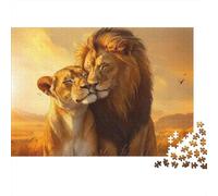 Lion Couple Affection Puzzle 1000 Pièces Adulte sans Poussière, Puzzle Difficile énigme De Compétence Logique pour Une Activité Zen, Puzzle Cadeau d'anniversaire 52x38cm/1000pcs