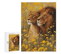 Lion Couple in Yellow Flowers-5 Puzzle 1000 Pièces Educa Jouet en Bois Cadeau Unique Décoration Intérieure Jeu Éducatif Challenge Toy Adultes Et Enfants À Partir De 14 Ans 300 PCS