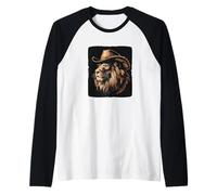 Lion courageux avec chapeau de cowboy pour un look sauvage Manche Raglan