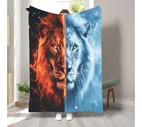 Lion Couverture Plaid Polaire Animaux Feu Impression Flanelle Jeté de Canapé Douce Microfibre Couverture de Lit Convient Garçon Fille Chaude Hiver 1 Personne 100x130cm 1R291