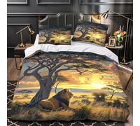 Lion d'Afrique Housse de Couette 3D Imprimée Microfibre résistante Super Douce Safari Faune Sauvage Parure de Lit Fermeture Éclair Hypoallergique Respirante for Garçon Single（140x200cm）