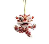 Lion Dance Ornement Acrylique Nouvel An chinois Lion Dance Pendentif 2D Festival de Printemps Ornement Plat Décoration d'intérieur Pendentif rustique pour salle d'étude, jardin