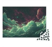 Lion dans Ciel étoilé 1000 pièces Puzzle pour Adultes Paysage de Nuage Cosmique Vert Mystique rêveur Premium Robuste Haute qualité Stimulant Difficile soulagement du Stress Cadeau 38x26cm/1000pcs