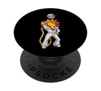 Lion dans la Tenue des années 1970 avec Pantalon évasé et Boule Disco PopSockets PopGrip Adhésif