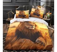 Lion dans Le Champ 3D Imprimé Drap de Couette 3 pièces Microfibre inaltérable Faune Housse de Couette 2 taies éclair Enfants Adolescents Super King（260x220cm）