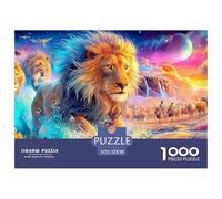 Lion dans l'eau, Une Meute et d'autres Lions derrière Puzzle De 1000 Pièces Lion Jeu De Formation Mentale pour Adultes Et Enfants 52x38cm/1000pcs