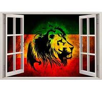 Lion de Juda 3D fenêtre vue décalque STICKER mural décor à la maison Art Mural drapeau Rasta