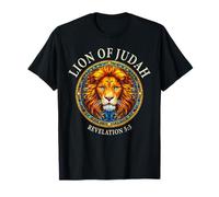Lion de Juda Révélation Verse Bible Vitrail Art T-Shirt