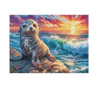Lion de mer au Coucher de Soleil 500 Pieces Casse-tête Créatif en Carton Rigide sans Déformation Difficulté Moyenne Activité Manuelle Cadeau Saint Valentin Créatif 500 PCS