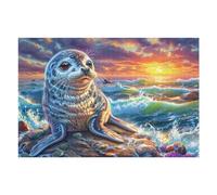 Lion de mer sur Le récif 1000 Pieces Casse-tête Adolescent en Carton Épais Difficulté Moyenne Activité Éducative Cadeau Saint Valentin Pas Cher Anniversaire 1000 PCS