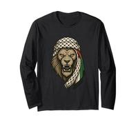 Lion de Palestine avec écharpe Arabe Kufiya Palestinian Pride Manche Longue