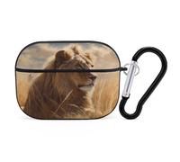 Lion de prairie pour Airpod Pro Coque rigide de protection complète contre les chutes avec porte-clés compatible avec AirPod Pro 2e/1ère génération, LED avant visible, noir
