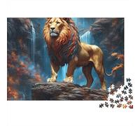 Lion Debout Rocher Couleur Vive Puzzle 1000 Pièces pour Adultes Lion Majestueux Debout sur Pic Rocheux Premium Robuste Haute Qualité Défiant Difficile Anti-Stress 70x50cm/1000pcs