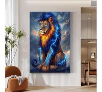Lion Diamond Painting Adulte, Diamant Painting Animal Motif avec Accessoires, 5D Peinture Diamant Adulte Full Strass Point de Croix Kits, DIY Activité Manuelle Débutant, Cadeau Femme 60x80cm 0M-752