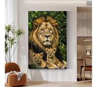 Lion Diamond Painting Adulte, Diamant Painting Parent-Enfant Motif avec Accessoires, 5D Peinture Diamant Adulte Full Strass Point de Croix Kits, DIY Activité Manuelle Débutant, 80x100cm 0M-926