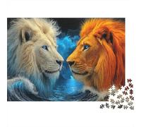 Lion Duo Fantasy Puzzle 1000 Pièces Papier Écologique pour Enfants, Puzzle Relaxation Mentale, Amusement Pause Bureau, Puzzle Le pour Fêtes D’Enfants 52x38cm/1000pcs