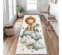 Lion Éléphant Mignon Tapis de Couloir Nuages Étoile Tapis de Couloir Long 50 x 150 cm Passage Antidérapant Lavable en Machine D'entrée Chambre Salon Descente de Lit Poil Ras Rug rO&P123