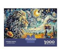 Lion en Fleurs éclairées Puzzle 1000 Pièces pour Adultes Et Enfants Dès 14 Ans Jeu Cadeau Unique Faune Sauvage Divertissement Créatif Cadeau Classiques Décoration Maison Anti-Stress 52x38cm/1000pcs