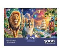 Lion et Chaton dans Un Jardin Fantastique Puzzle 1000 Pièces Premium, Finition Pro, Impression Vibrante, Cadeau De Qualité 70x50cm/1000pcs