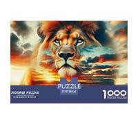 Lion et Coucher de Soleil dans la Savane Puzzle 1000 Pièces Animal Sauvage - Challenge Zen, Carte Géographique À Assembler, Poster Inclus, Cadeau Éducatif, 38x26cm/1000pcs