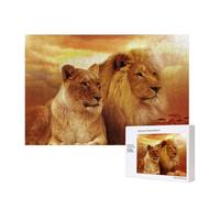 Lion et lionne d'Afrique,Puzzle Familial en Bois de 300 pièces pour Adultes et Adolescents, décoration d'intérieur