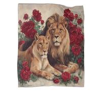 Lion et Lionne, Roses Rouges Jeté À Motifs pour Camping en Plein Air,Chaud Jeté Léger pour Canapé-lit 50x60inch(127x152cm)