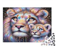 Lion et Petit lionceau Puzzle 1000 Pièces Papier recyclé pour Adultes Puzzle pour Adultes Impossible Difficile Stimulant Excellente idée Cadeau pour décompression à la Maison 70x50cm/1000pcs
