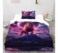 Lion et planète Housse De Couette 2 Pièces Animal Theme Faune Sauvage Parure De Lit Microfibre pour Adulte Et Enfant avec 1 Taie d'oreiller Single(135x200cm)