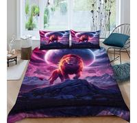 Lion et planète Housse De Couette 3 Pièces 3D Motif Animal Theme Faune Sauvage Ensemble De Literie Microfibre pour Adulte Et Enfant avec Taies d'oreiller King(220x240cm)