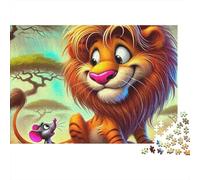 Lion et Souris Cartoon Puzzle 1000 Pièces Papier pour Adultes Scène Animale de Jungle Jeu de Puzzle 1000 Pièces Décoration Détente Cadeau 70x50cm/1000pcs