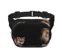 Lion et Tigre Sauvages,Sac Banane carré Double Couche, Sac de Poitrine