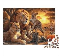 Lion Famille Coucher de Soleil scène Puzzle 1000 Pcs Adolescents Loisir Solo Puzzle Difficile Stimulation Cérébrale Fabriqué en Europe Carton Rigide 38x26cm/1000pcs